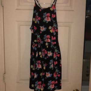 Black dress with nice colorful flowers.